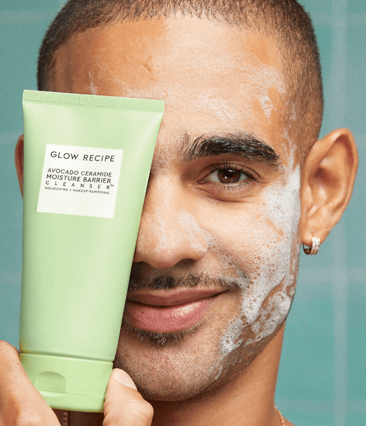 cleanser with a man - winter skincare routine